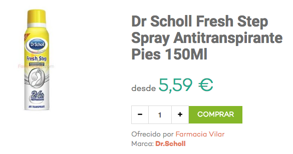 scholl fresh step spray antitranspirante pies 150ml farmacias.com