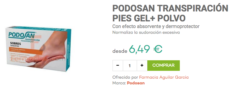 podosan transpiración pies gel + polvo mal olor de pies farmacias.com