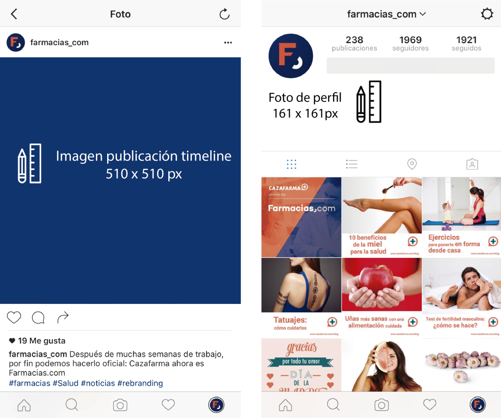 tamaño imagen instagram Farmacias.com